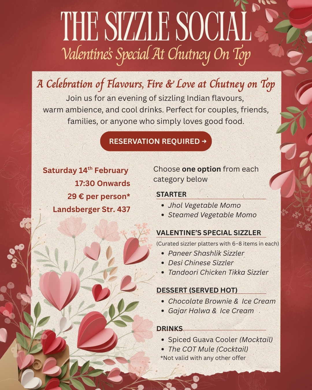 The Sizzle Social - Valentine's Special at Chutney On Top
